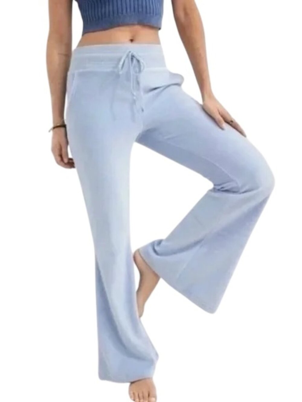 AERIE Kick-It Flare Velour High-Waisted Pants - Size Medium